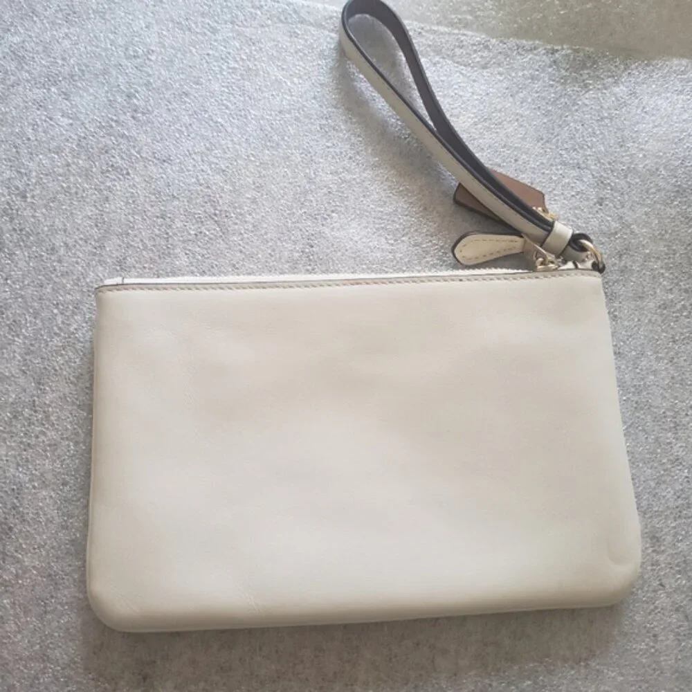 Coach White Leather Wristlet with Cut Out Tea Rose